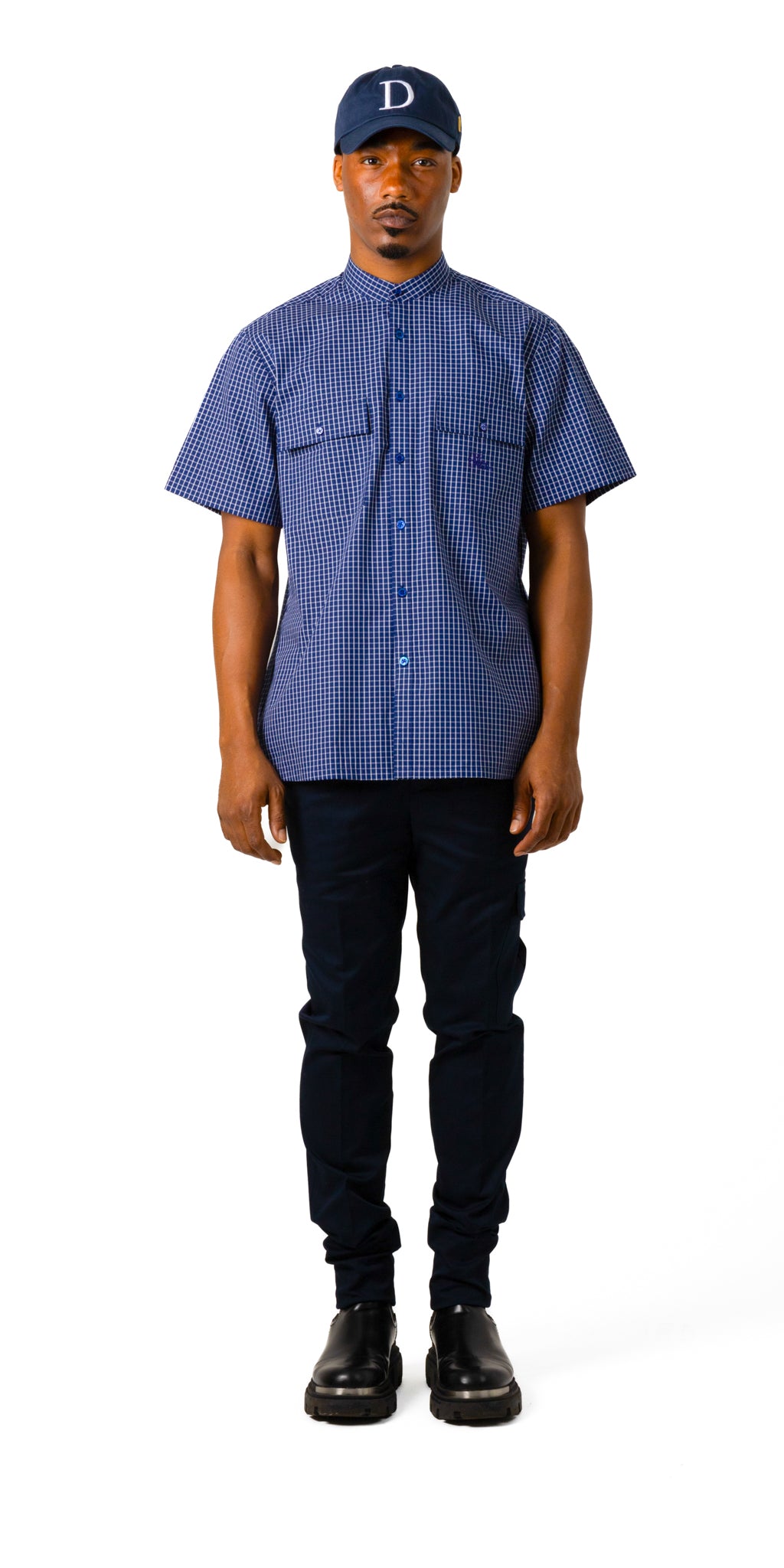 Short Sleeve Navy Button Up Shirt